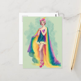 Flapper-Frau in einem Regenbogen-Kap Postkarte