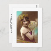 flapper girl in purple with a fan postkarte (Vorne/Hinten)