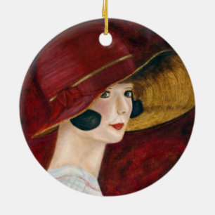 Flapper-Girl mit rotem Hut Roaring Twenties 1920er Keramik Ornament