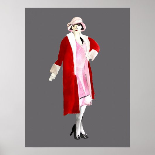 Flapper Girl Mode Aquarell Poster (Vorne)