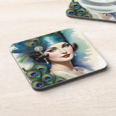 Flapper Girl Peacock Untersetzer Set der 1920er Ja (Linke Seite)