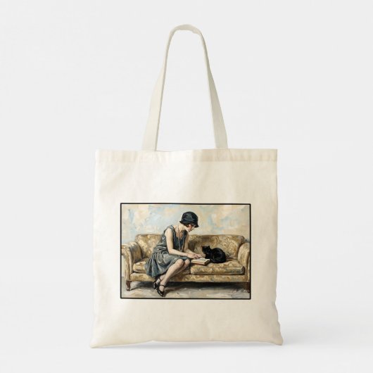 Flapper girl Reading Oil painting Art Book Lover Tragetasche (Rückseite)
