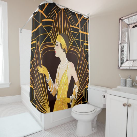 Flapper Girl: Retro-Party Einladung. Duschvorhang (Beispiel)