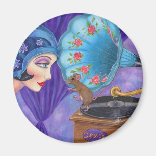 Flapper Girl Roaring 20ties Maus Gramophon Magnet