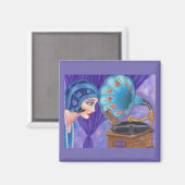 Flapper Girl Roaring 20ties Maus Gramophon Magnet (Vorderseite/Rückseite)