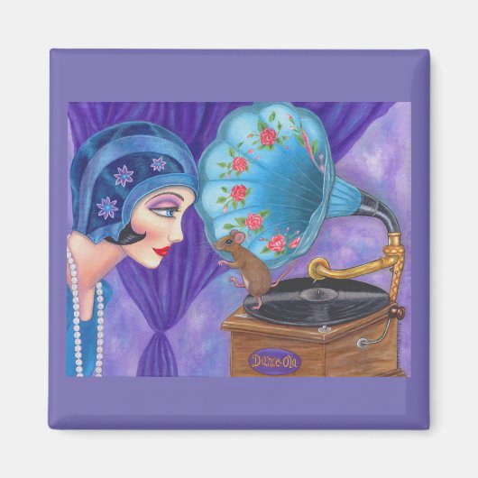 Flapper Girl Roaring 20ties Maus Gramophon Magnet (Vorne)