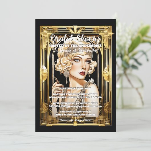 Flapper Girl sprecheasy 1920er blonde gatsby Thema Einladung (Stehend Vorderseite)