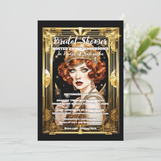 Flapper Girl spricht einfach 1920er formale Kostüm Einladung (Stehend Vorderseite)