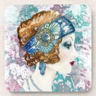 Flapper Girl Untersetzer Set der 1920er Jahre
