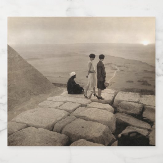 Flapper Girls Sunrise Khufu Pyramid, Ägypten 1920 Schaumweinetikett (Einzelnes Label)