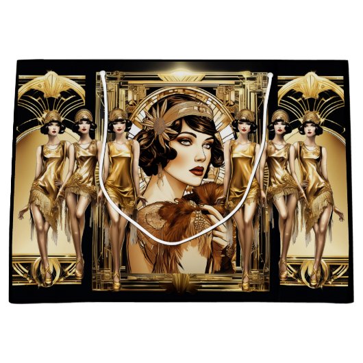 Flapper großartiges gatsby Girl braune Haare 1920e Große Geschenktüte (Vorderseite)
