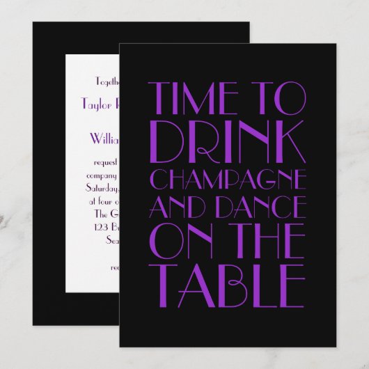 Flapper Hochzeit Einladung Lila (Vorne/Hinten)