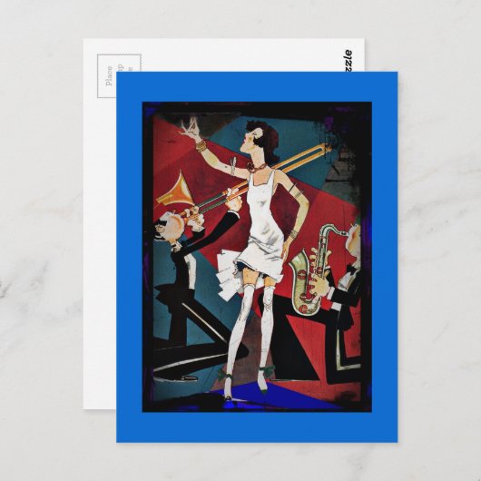 Flapper in einer Jazzband Postkarte (Vorne/Hinten)