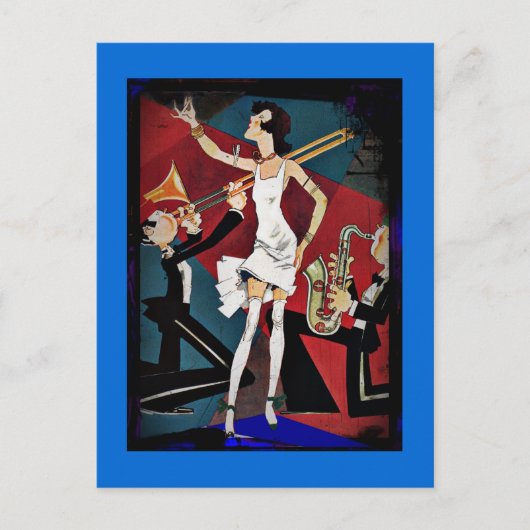 Flapper in einer Jazzband Postkarte (Vorderseite)