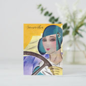 Flapper in Lila Hat Postkarte (Stehend Vorderseite)