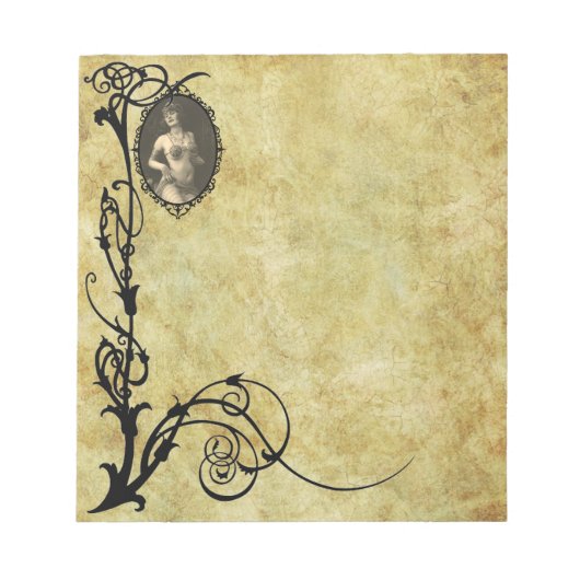 Flapper in Sepia 2 in Schwarz-Blumen-Rahmen Notizblock (Vorderseite)