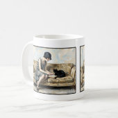 Flapper liest ein Buch mit einer schwarzen Katze L Kaffeetasse (Vorderseite Links)