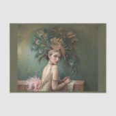 Flapper Mädchen 1920 mit riesigem Pfauenfederhut Seidenpapier (Vorderseite)