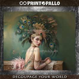 Flapper Mädchen 1920 mit riesigem Pfauenfederhut Seidenpapier