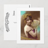 Flapper-Mädchen in Lila mit einem Fächer Postkarte (Vorne/Hinten)