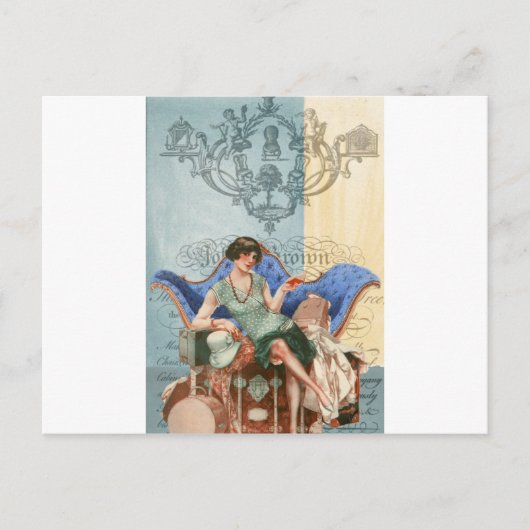 Flapper mit Koffern, Reise der 20er Jahre, Kunstsa Postkarte (Vorderseite)