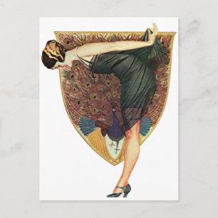 Flapper mit PfauenEmblem Postkarte