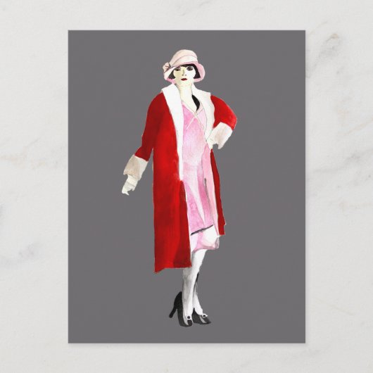 Flapper Vintage Fashion Dame rauscht zwanzig Postkarte (Vorderseite)