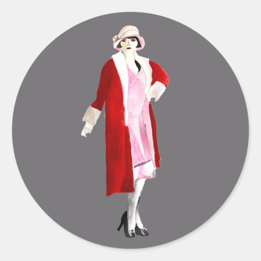 Flapper Vintage Fashion Dame rauscht zwanzig Runder Aufkleber (Vorderseite)