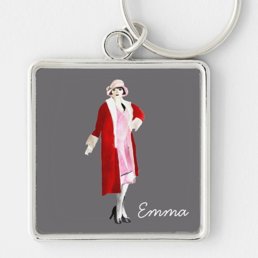 Flapper Vintage Fashion Dame rauscht zwanzig Schlüsselanhänger (Vorne)