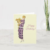 Flapper woman mit Blume, Happy Birthday Karte (Vorderseite)