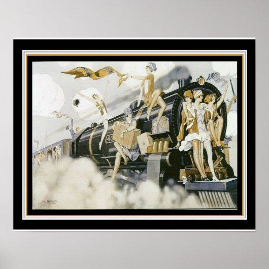 "Flappers take the Train" Art Deco Print 16 x 20 Poster (Vorne)