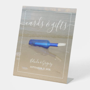 Flasche am Strand Sand Hochzeitskarten & Geschenke Sockelschild