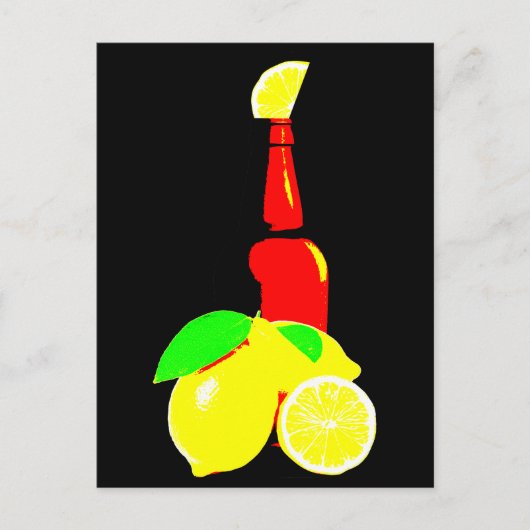 Flasche Bier und Zitronen Postkarte (Vorderseite)