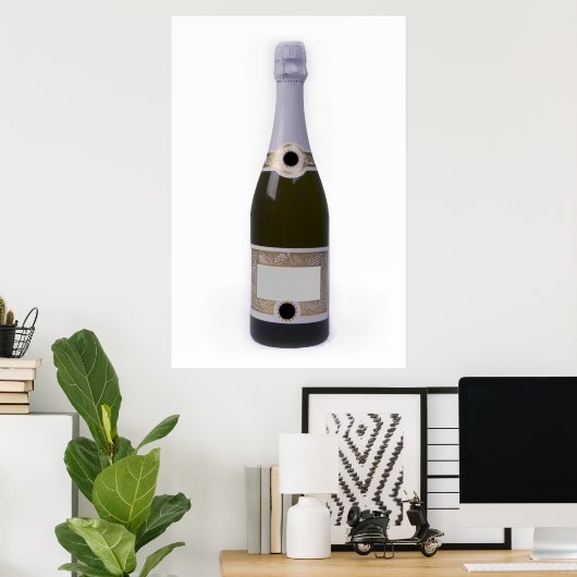 Flasche Champagner mit leerem Etikett Poster (Heimbüro)