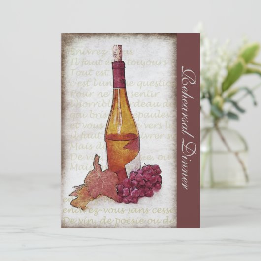 Flasche des weißen Weins und Trauben - Einladung (Stehend Vorderseite)