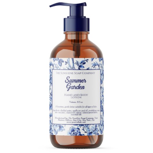 Flasche-Etikett für blaue und weiße Flora Quadratischer Aufkleber