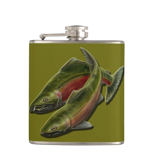 Flasche für den Fischfang Gedeckter Lachs Flachmann (Vorderseite)