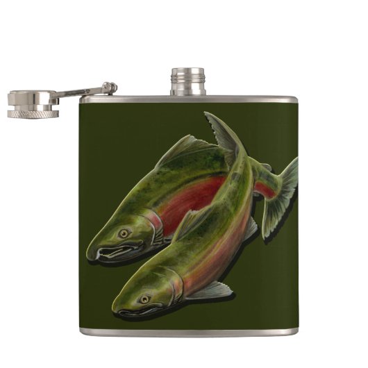 Flasche für den Fischfang Gedeckter Lachs Flachmann (Geöffnet)