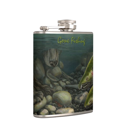 Flasche für den Fischfang Gedeckter Lachs Flachmann (Rechts)