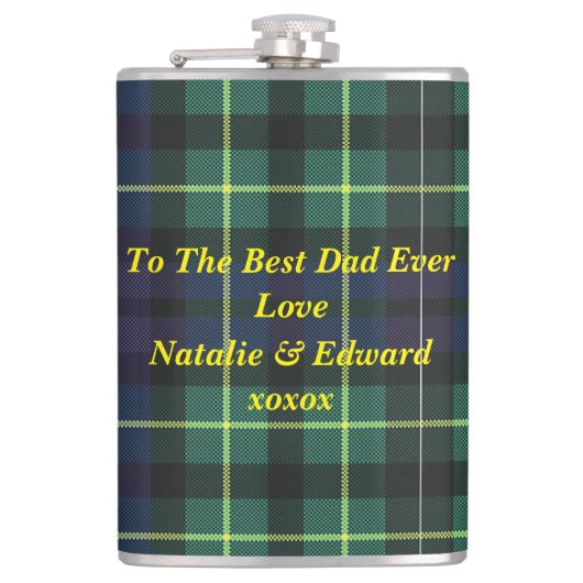 Flasche - Gelber, grüner und blauer Tartan Flachmann (Vorderseite)