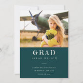 Flasche Grün Minimal Sauberes Foto Abschluss Einladung (Vorderseite)