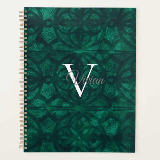 Flasche Grüne Batik Elegante Monogram Name Planner Planer (Vorderseite)