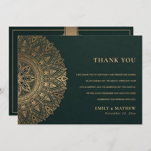 FLASCHE GRÜNGOLD CLASSIC VERZIERT MANDALA WEDD DANKESKARTE (Vorne/Hinten)