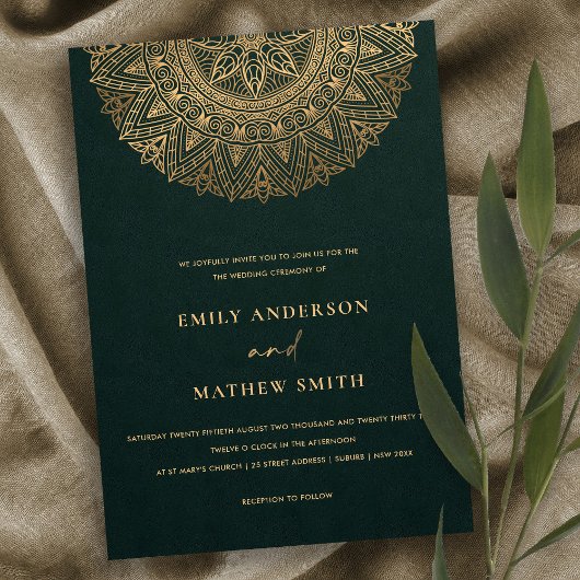 FLASCHE GRÜNGOLD CLASSIC VERZIERT MANDALA WEDD EINLADUNG