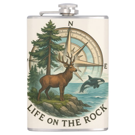 Flasche - Leben auf dem Felsen Flachmann (Vorderseite)