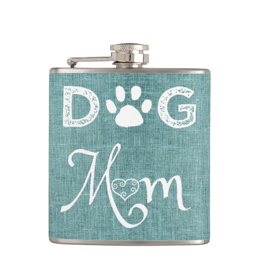 Flasche mit aquamariner Burlap-Hund-Mama Flachmann (Vorderseite)