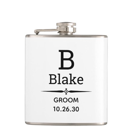 Flasche mit Bräutigam-Monogramm Flachmann (Vorderseite)