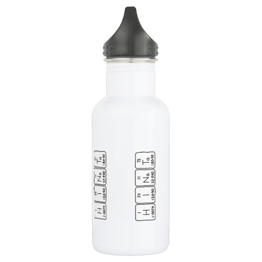 Flasche mit dem Namen des Wassers Trinkflasche (Links)