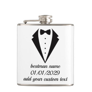 Flasche mit individuellem Smoking-Design als Hochz Flachmann
