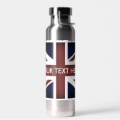 Flasche mit isoliertem Wasser auf der Flagge der e (Links)